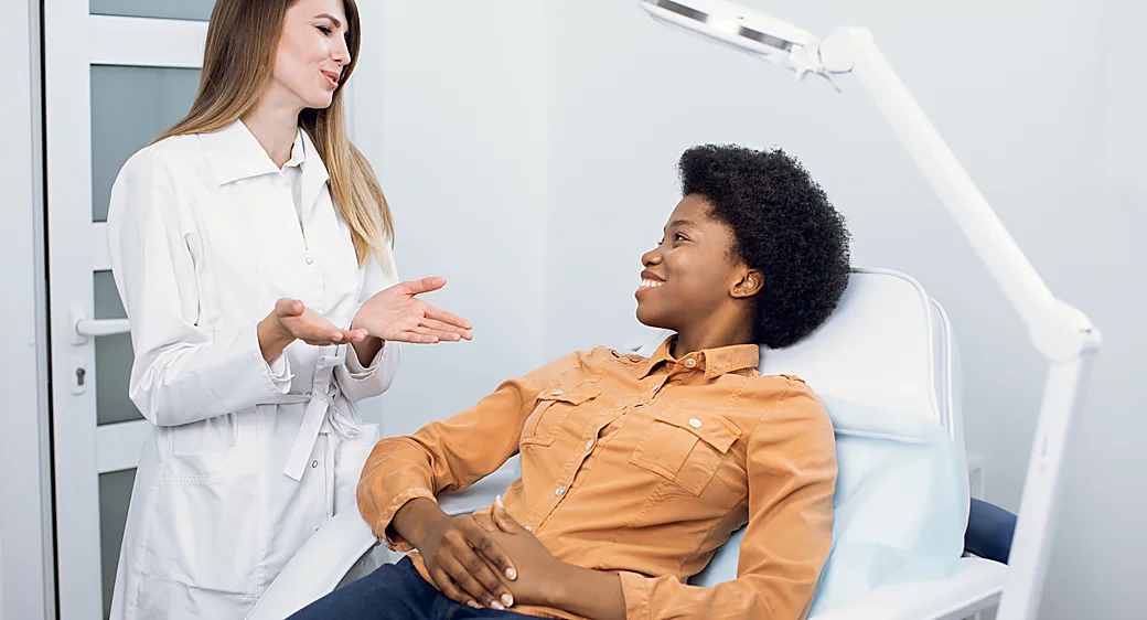 A patient meeting a laser specialist for a laser hair removal consultation at SpaRx Medical Aesthetics in Thonotosassa, FL