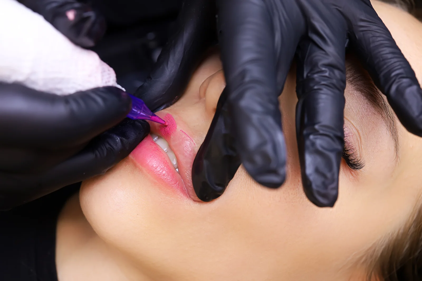 Close-up of soft pigment being applied to the lips during a lip blush treatment at SpaRx Medical Aesthetics in Thonotosassa, FL