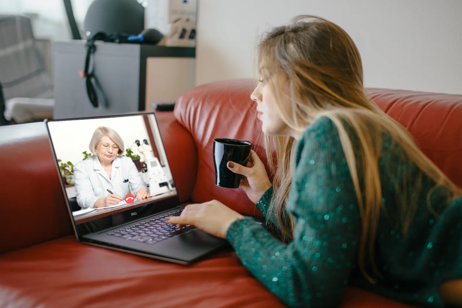 A patient meeting with a provider by telehealth video visit for medical weight loss care through SpaRx Medical Aesthetics in Thonotosassa, FL.